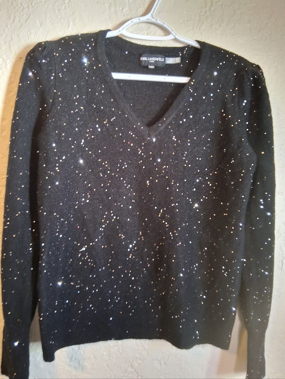 Karl Lagerfeld Paris Black Shimmery Sweater for Event Holiday SZ XS